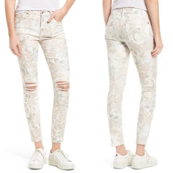 7 FOR ALL MANKIND Floral Skinny Jeans Womens Size 26 Distressed Preppy Grunge - Picture 2 of 8